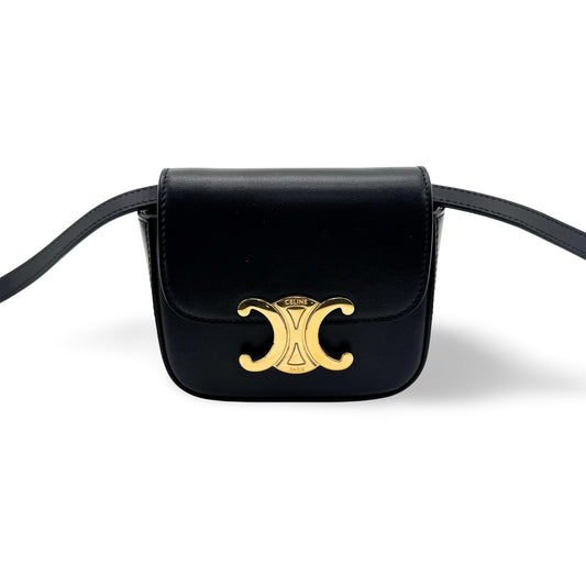 Celine Triomphe Triomphe Coated Canvas, Black, Leather, Shoulder Bag
