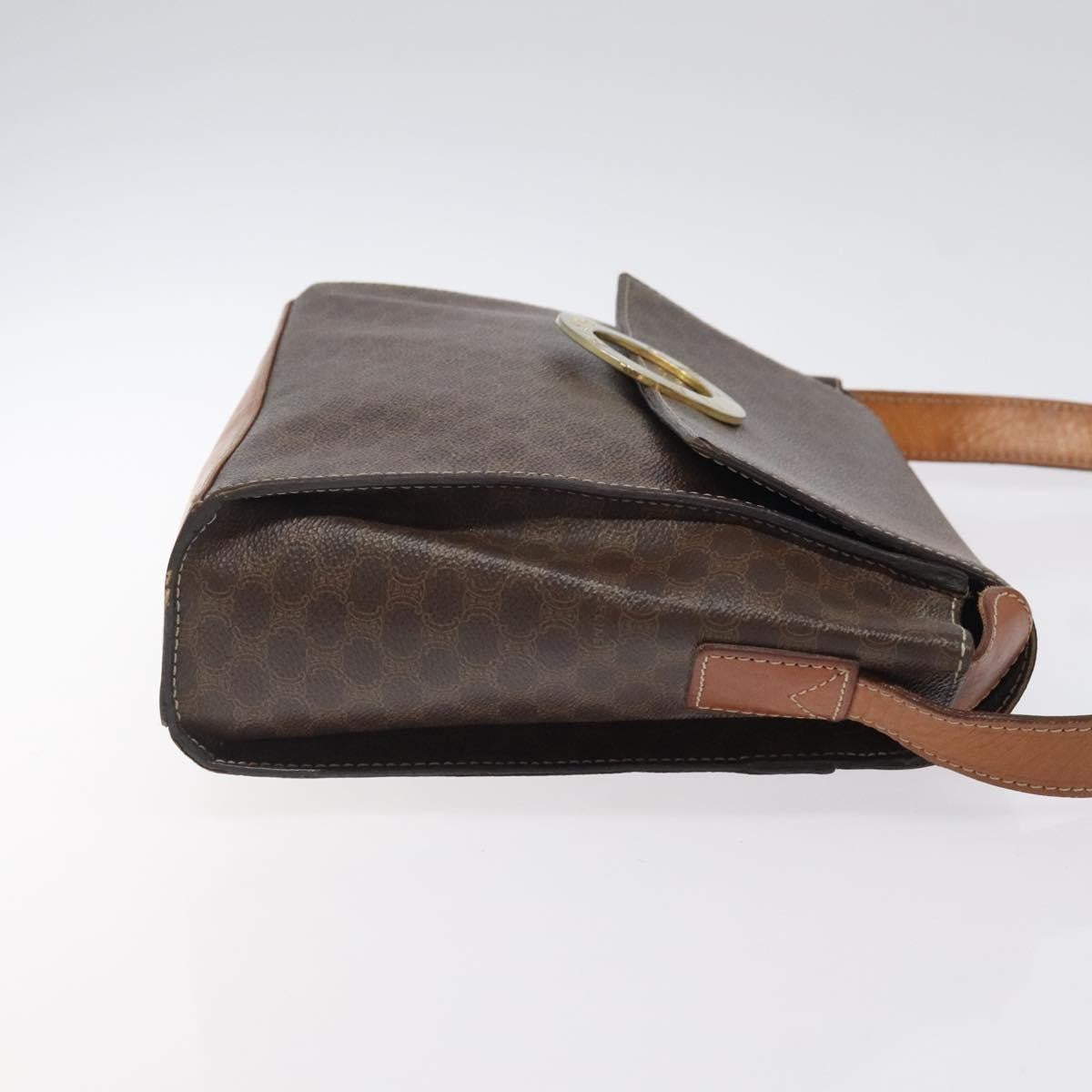 Celine Vintage Macadam Circle Logo Canvas and Leather, Brown, Canvas, Shoulder Bag