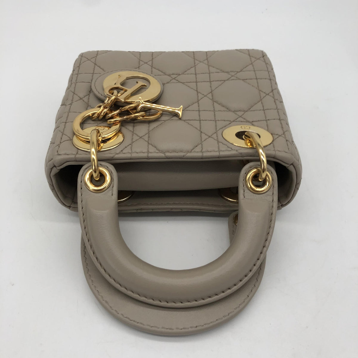 Christian Dior Lady Dior Leather, Gray, Leather, Handbag