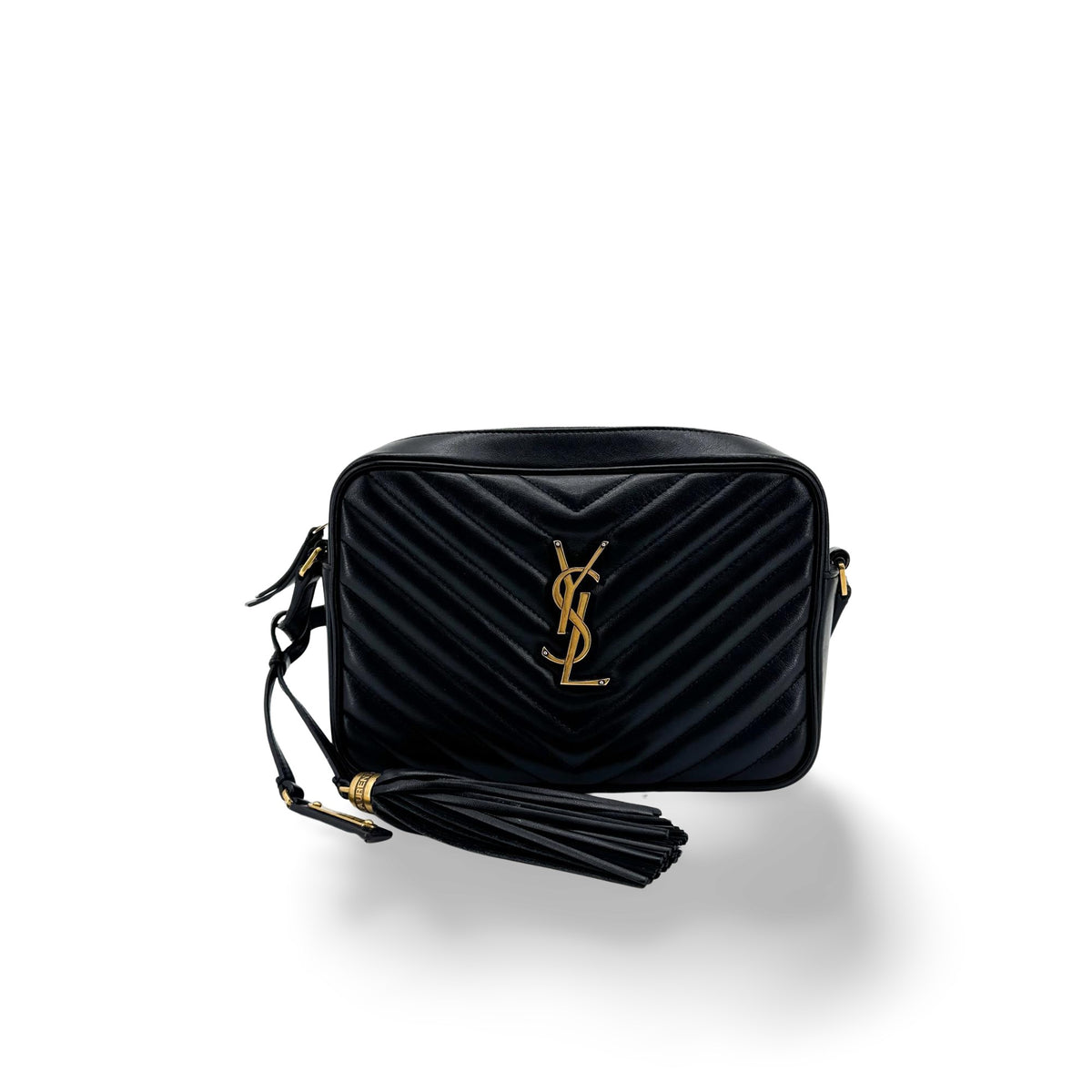 Saint Laurent Lou Camera Matelasse Chevron Velvet, Black, Leather, Handbag