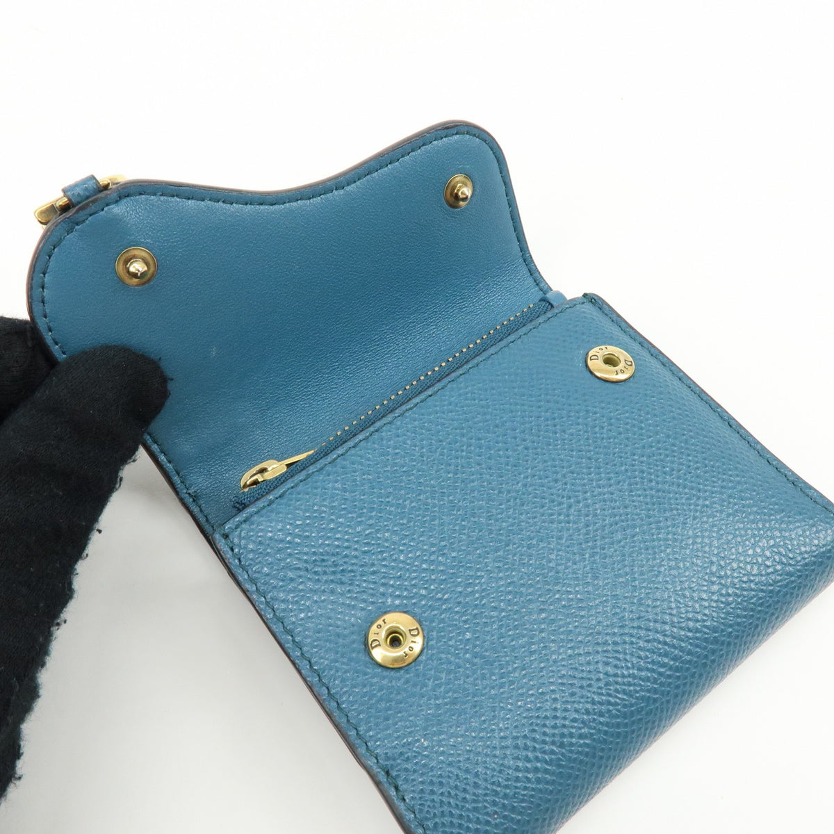 Christian Dior Saddle Flap Leather, Blue, Leather, Wallet