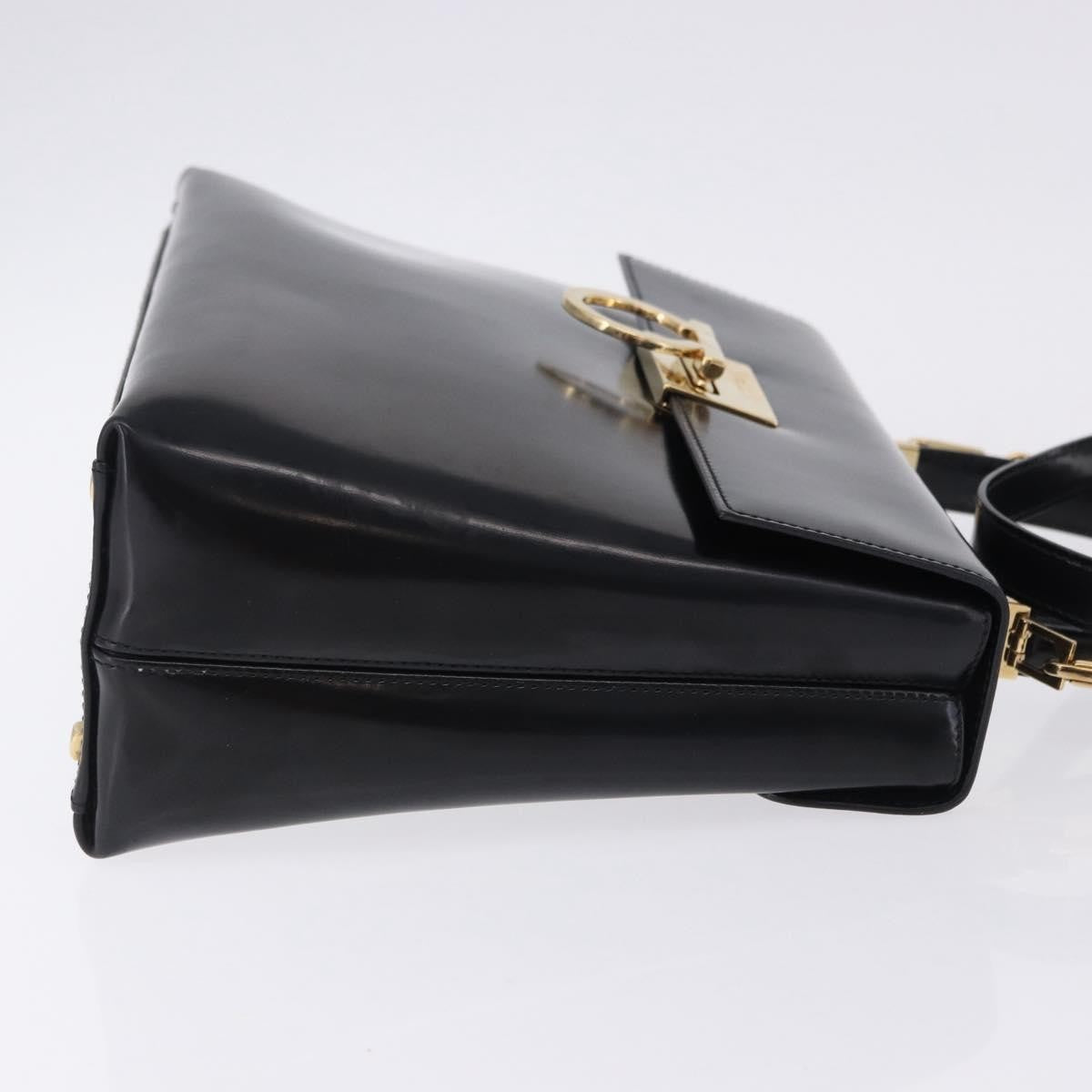 Salvatore Ferragamo Gancini Top Handle Leather, Black, Patent Leather, Handbag