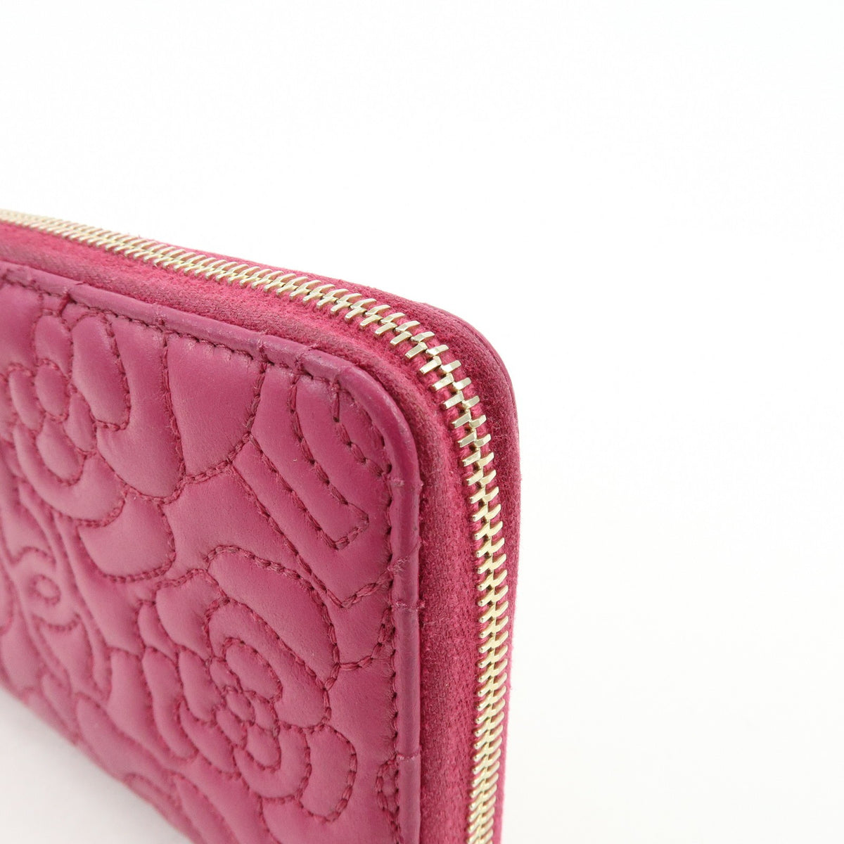 Chanel Zip Around Camellia Patent, Pink, Calfskin, Wallet