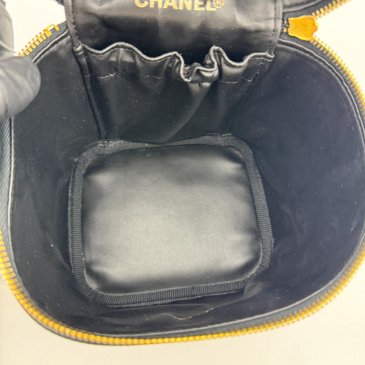Chanel Vintage Timeless Cosmetic Case Caviar, Black, Leather, Clutch