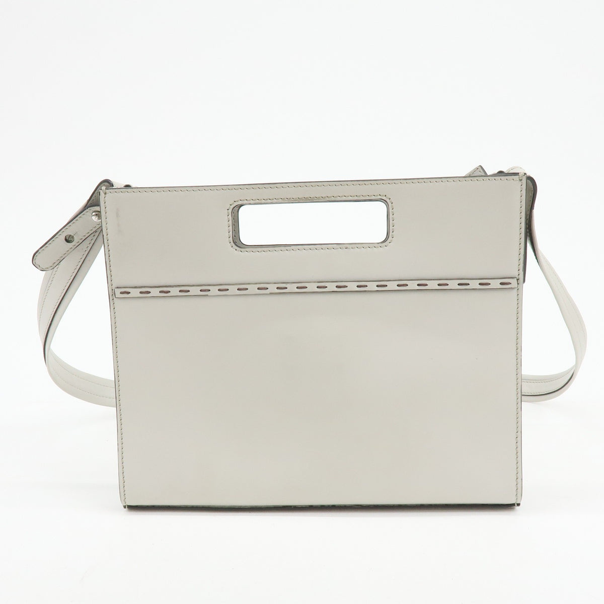 Fendi Logo Cut-Out Handle Shopper Embossed Leather, Gray, Leather, Tote Bag