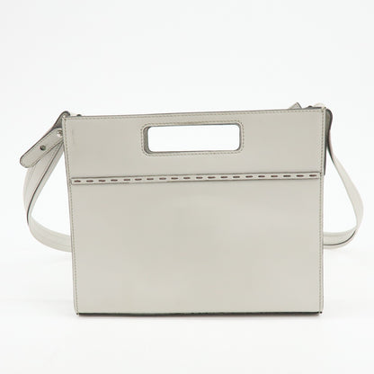 Fendi Logo Cut-Out Handle Shopper Embossed Leather, Gray, Leather, Tote Bag