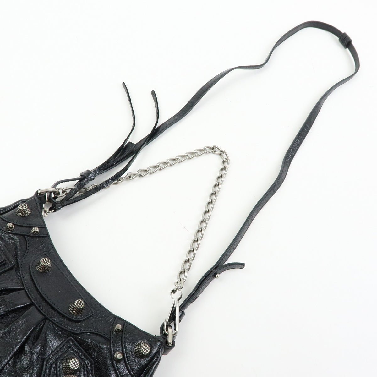 Balenciaga Le Cagole Giant Studs Chain Leather, Black, Leather, Shoulder Bag