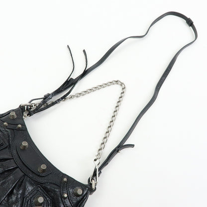 Balenciaga Le Cagole Giant Studs Chain Leather, Black, Leather, Shoulder Bag