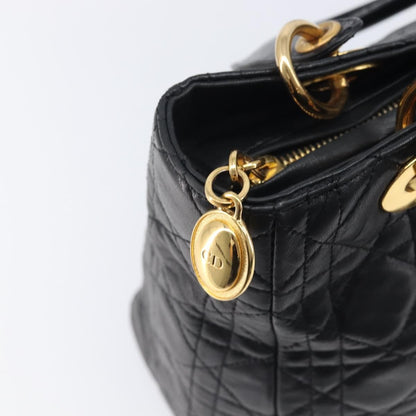 Christian Dior Vintage Lady Dior Cannage Quilt Lambskin, Black, Leather, Handbag