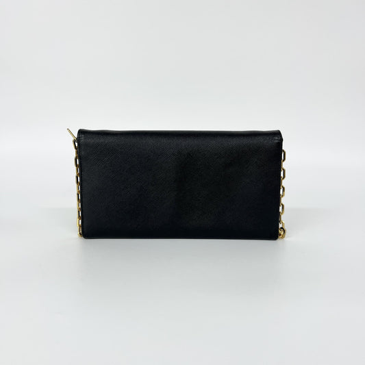 Prada Chain Saffiano Leather, Black, Leather, Crossbody Bag