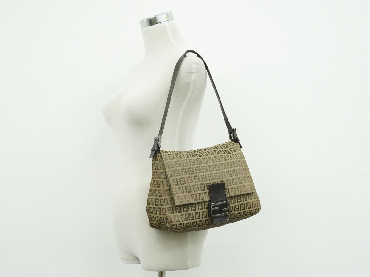 Fendi Zucchino Canvas Mamma Baguette Canvas, Brown, Canvas, Shoulder Bag