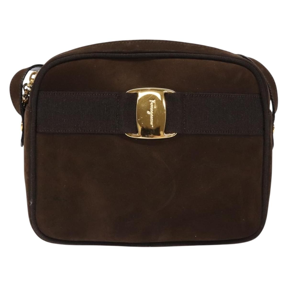 Salvatore Ferragamo Vala Suede, Brown, Suede, Shoulder Bag