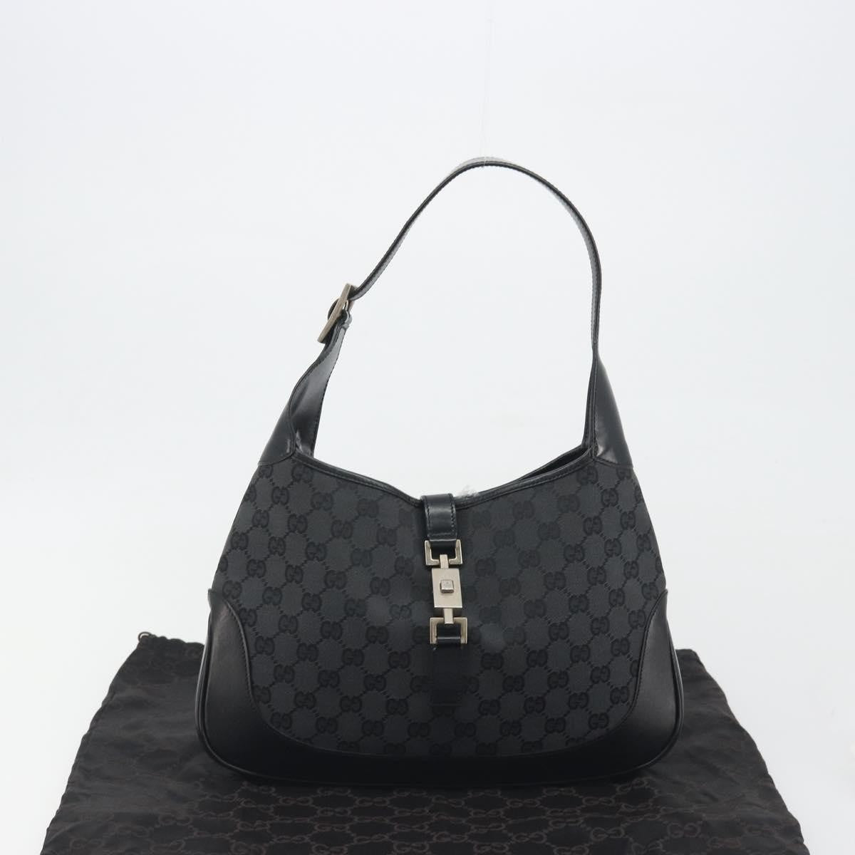 Gucci Jackie O Hobo GG Canvas with Leather, Black, Canvas, Shoulder Bag