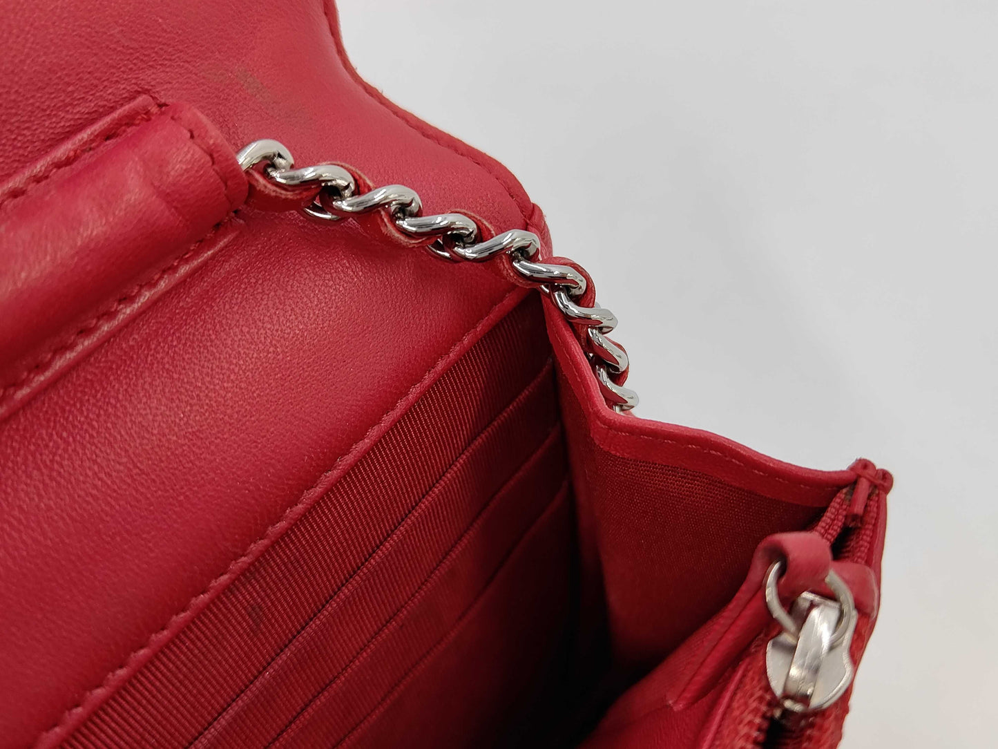 Chanel Timeless CC Wallet on Chain Quilted Goatskin, Red, Leather, Handbag