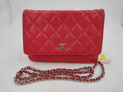Chanel Timeless CC Wallet on Chain Quilted Goatskin, Red, Leather, Handbag