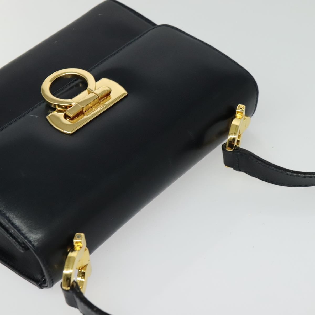 Salvatore Ferragamo Gancini Leather, Black, Leather, Shoulder Bag