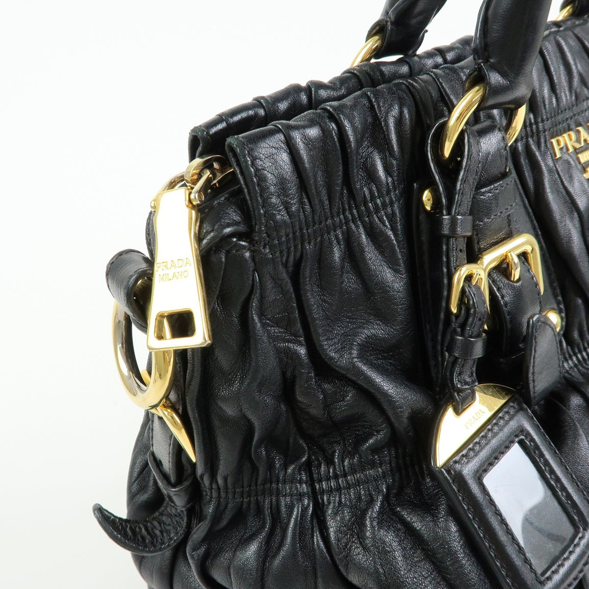 Prada Gaufre Convertible Nappa Leather, Black, Leather, Tote Bag