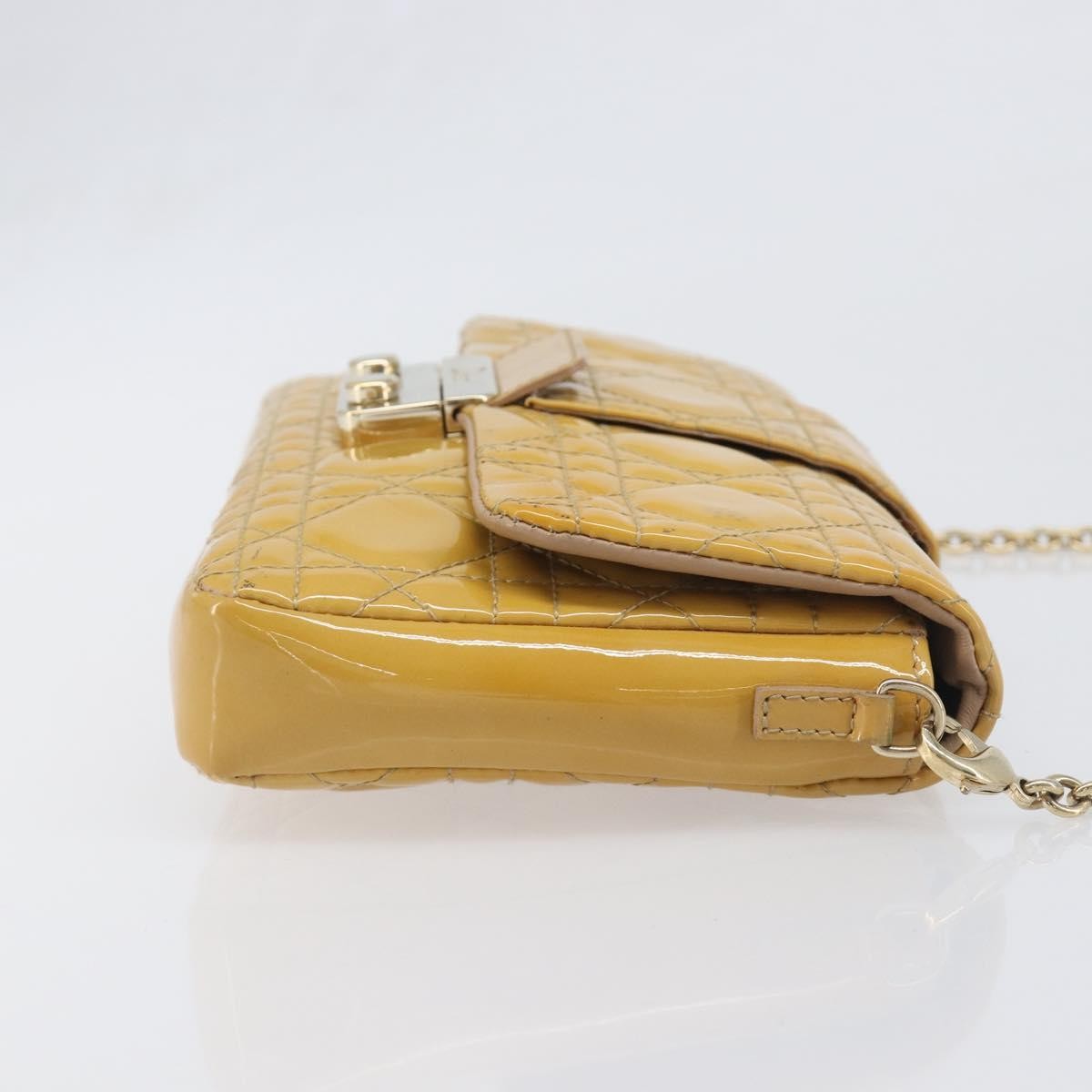 Christian Dior New Lock Cannage Quilt Patent, Yellow, Patent Leather, Clutch