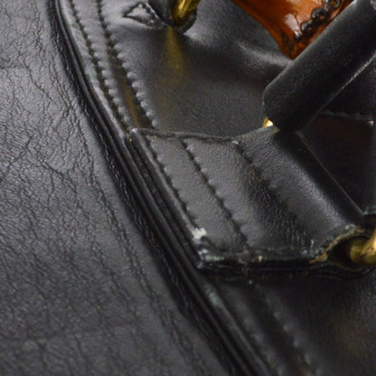Gucci Vintage Bamboo Leather, Black, Leather, Backpack