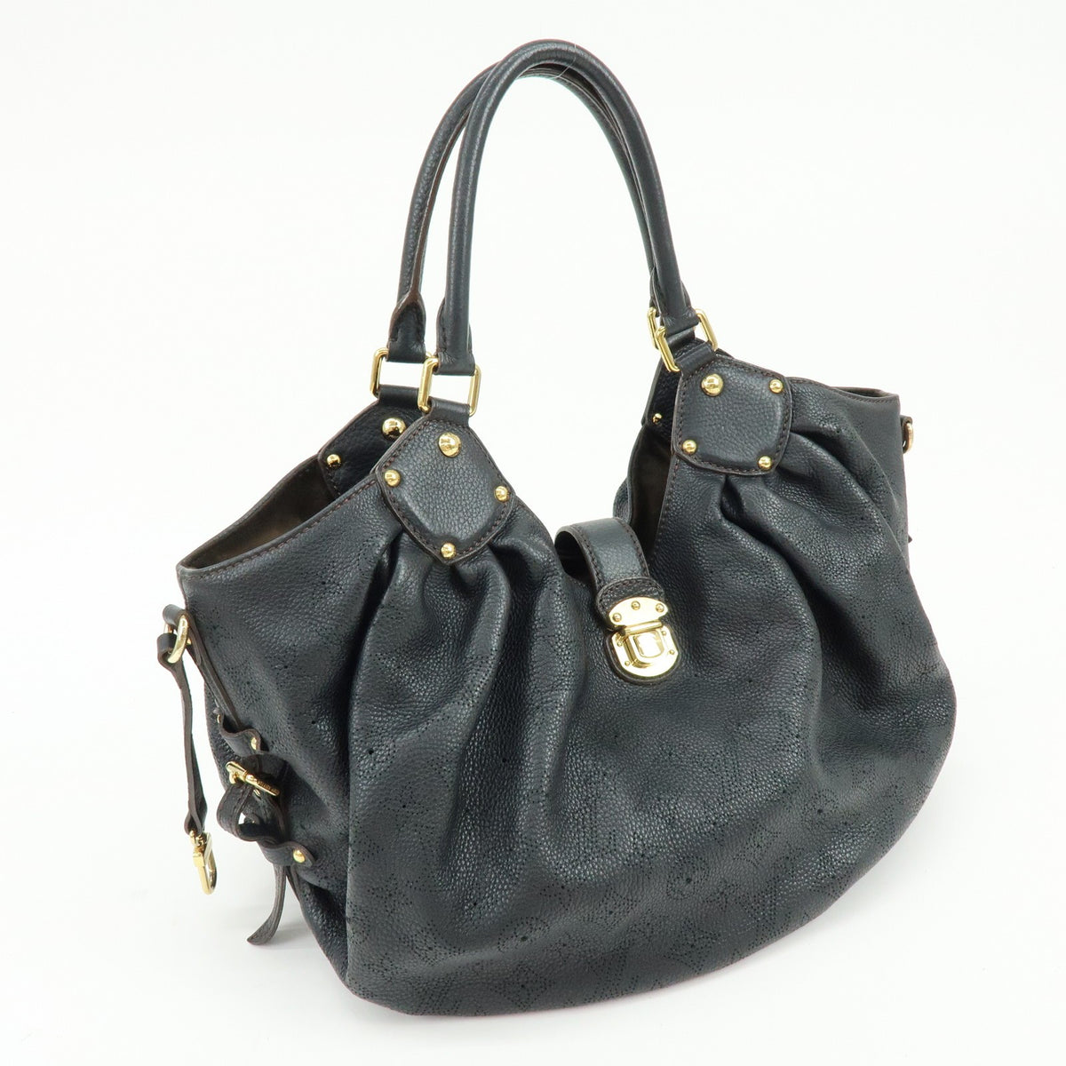 Louis Vuitton L Hobo Mahina Leather, Black, Leather, Shoulder Bag