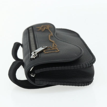 Christian Dior Saddle Pouch Belt Leather, Black, Leather, Clutch