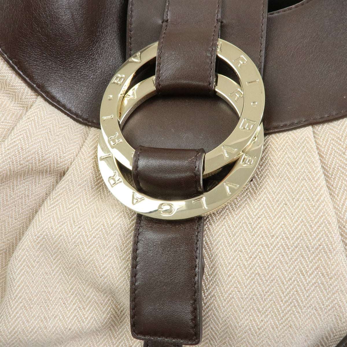 Bvlgari Chandra Hobo Canvas and Leather, Beige, Canvas, Shoulder Bag