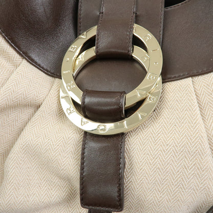 Bvlgari Chandra Hobo Canvas and Leather, Beige, Canvas, Shoulder Bag
