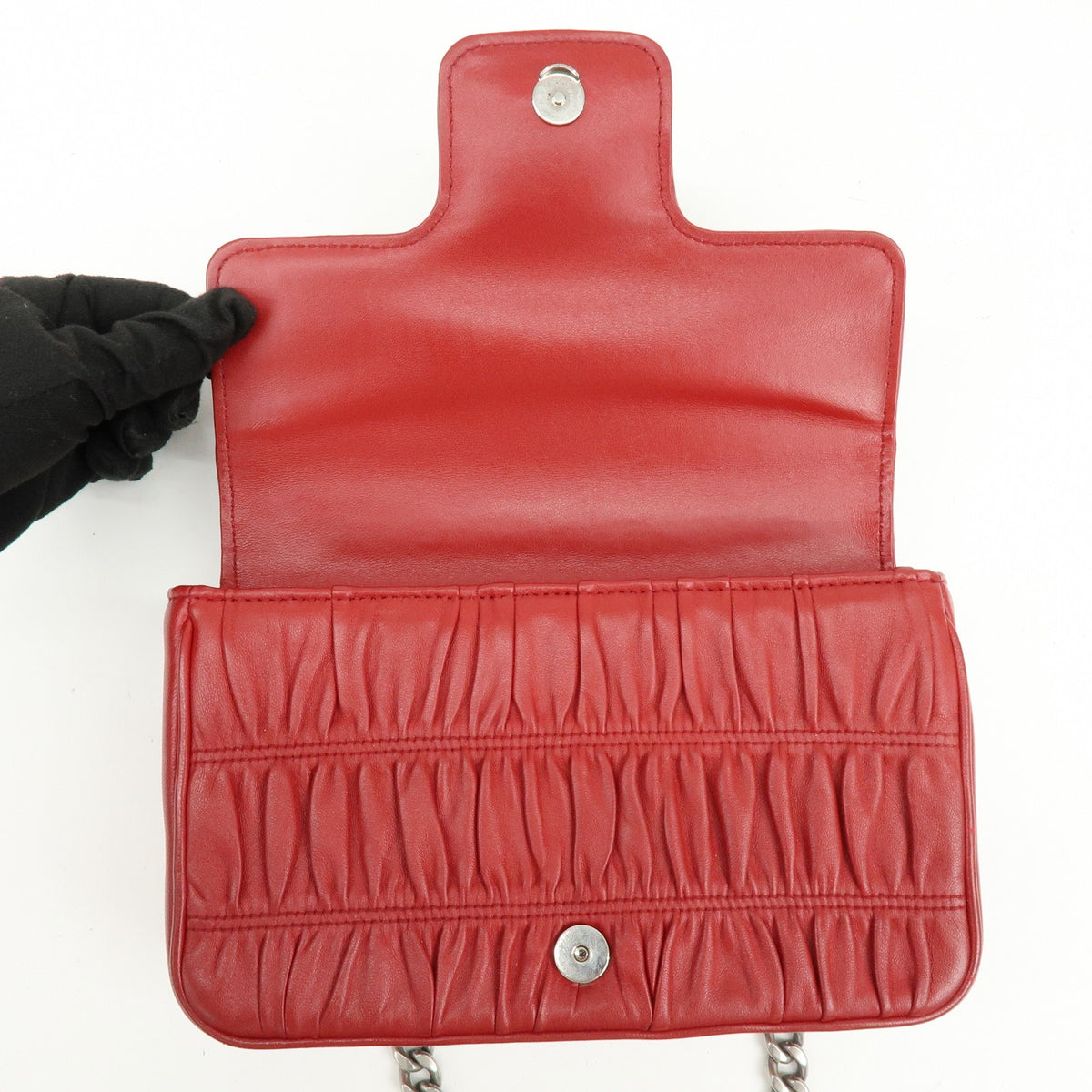 Prada Chain Flap Nappa Gaufre, Red, Leather, Shoulder Bag