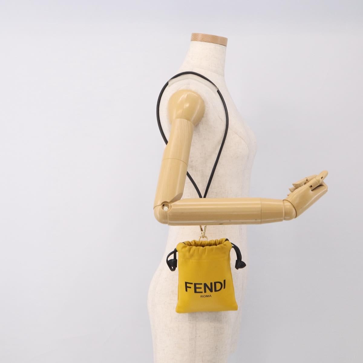 Fendi Logo Drawstring Leather, Yellow, Leather, Handbag