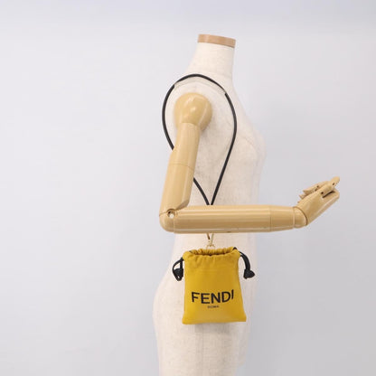 Fendi Logo Drawstring Leather, Yellow, Leather, Handbag