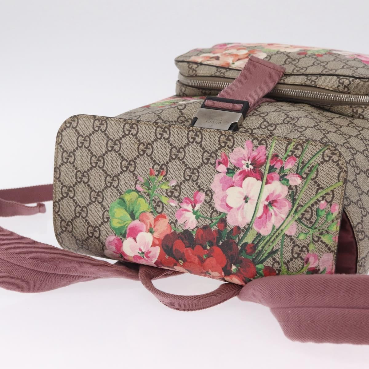 Gucci Buckle Blooms Print GG Coated Canvas, Beige, Canvas, Backpack
