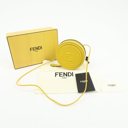 Fendi Vintage FF Round Embossed Leather, Yellow, Leather, Crossbody Bag