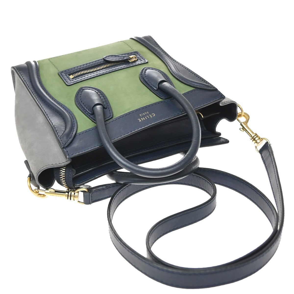 Celine Tricolor Luggage Leather, Green, Leather, Tote Bag