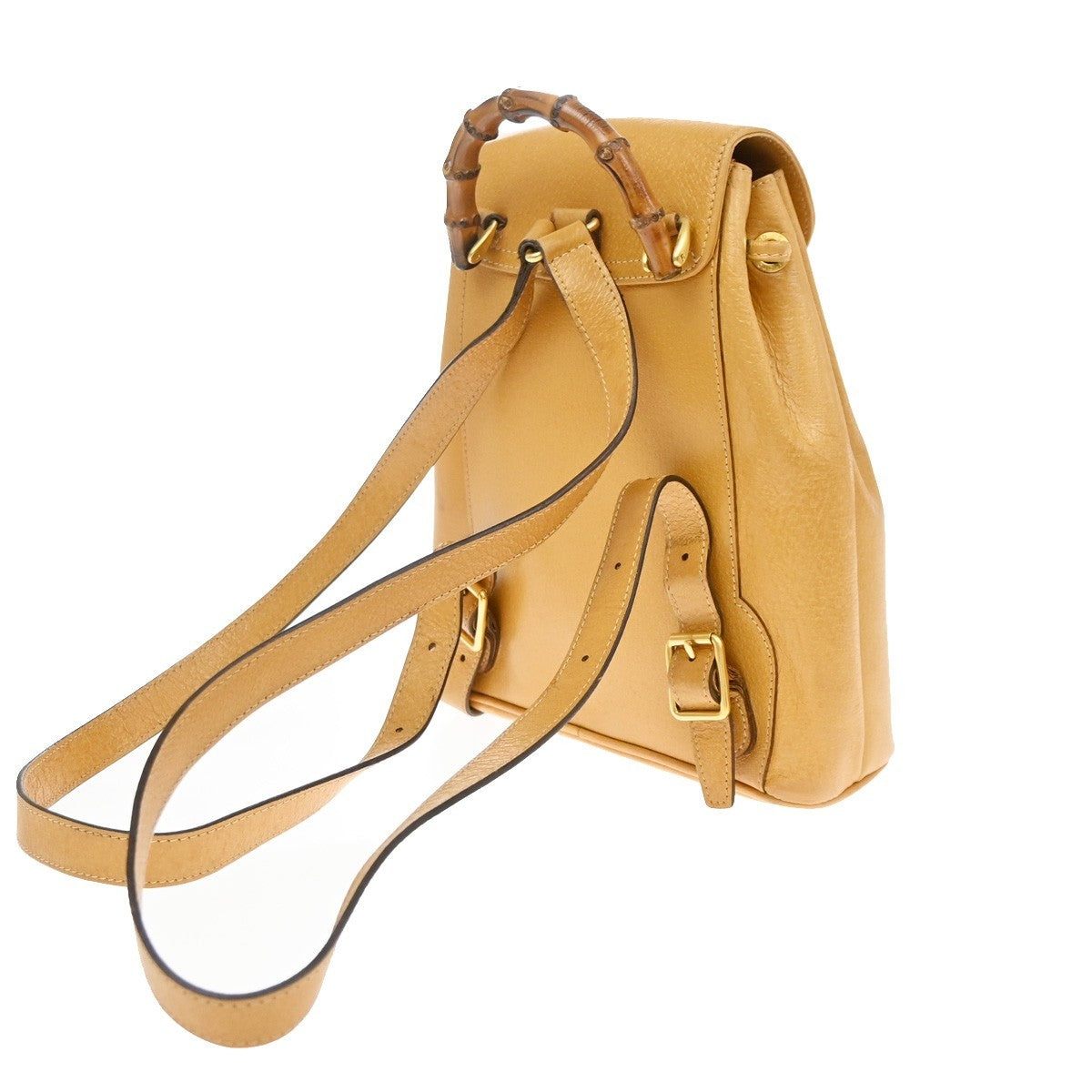 Gucci Vintage Bamboo Leather, Yellow, Leather, Backpack