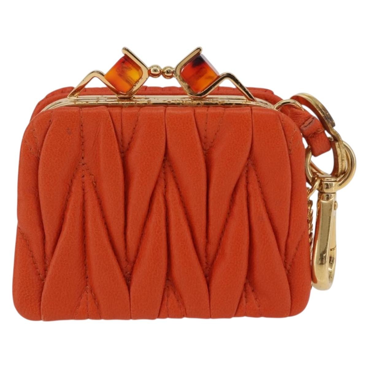 Miu Miu Sword wallet Charm Leather Matelasse, Orange, Leather, Crossbody Bag