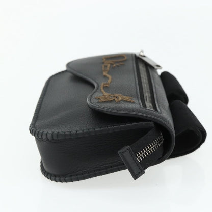 Christian Dior Saddle Pouch Belt Leather, Black, Leather, Clutch
