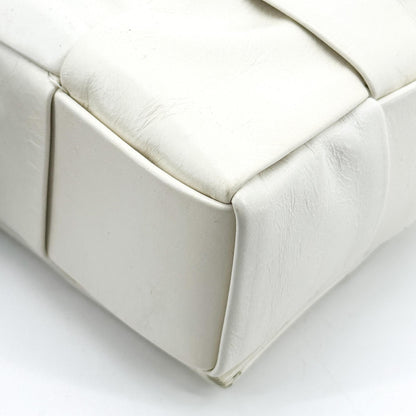 Bottega Veneta Brick Cassette Maxi Intrecciato Leather, White, Leather, Shoulder Bag