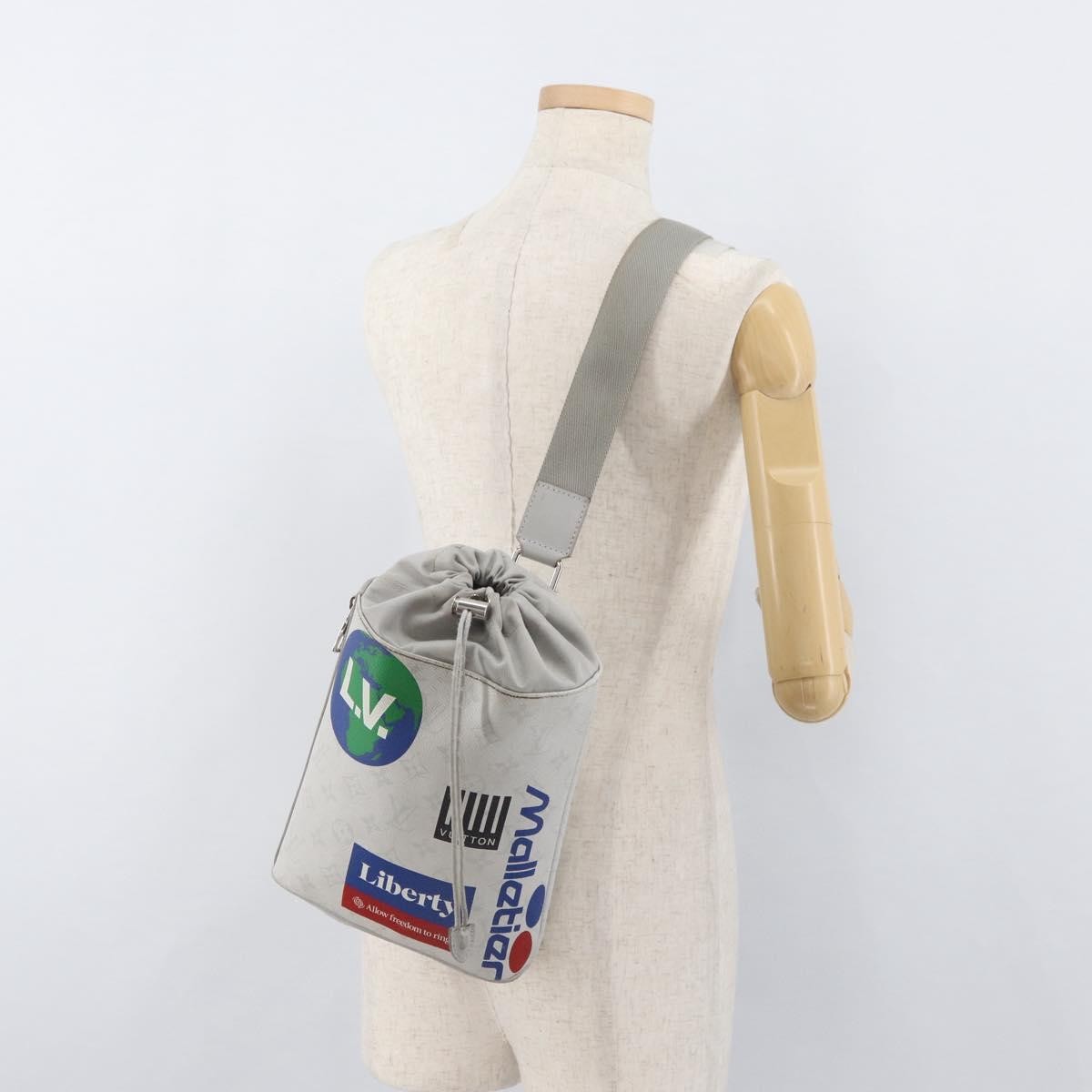 Louis Vuitton Chalk Sling Limited Edition Logo Story Monogram Canvas, Gray, Canvas, Handbag