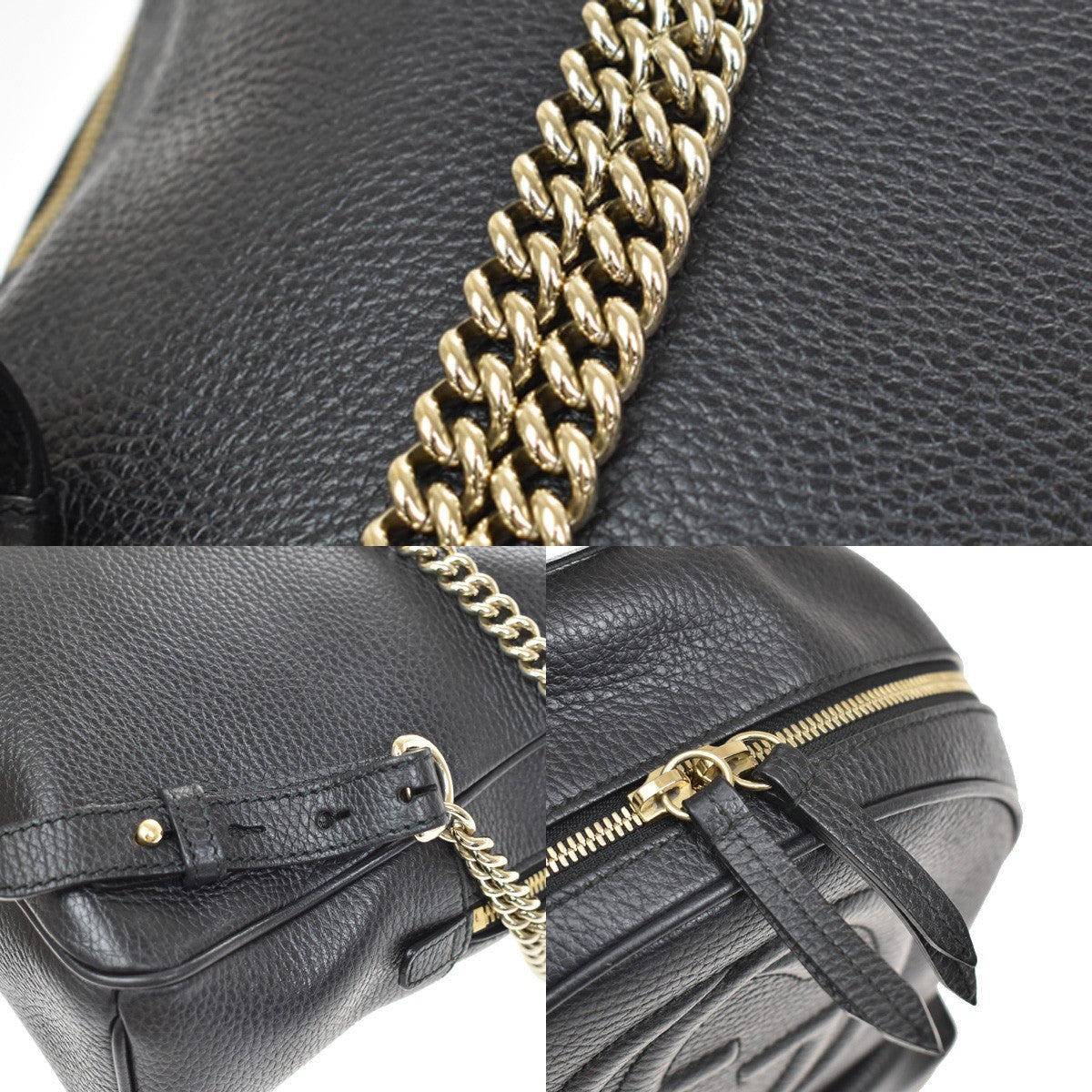 Gucci Soho Chain Leather, Black, Leather, Backpack