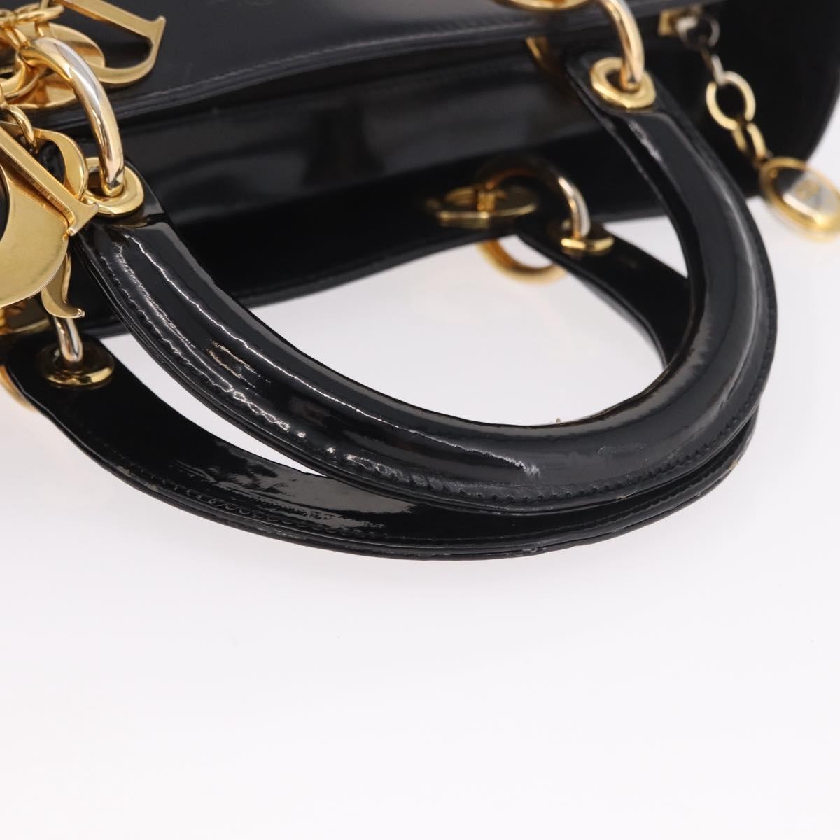 Christian Dior Vintage Lady Dior Patent, Black, Patent Leather, Handbag