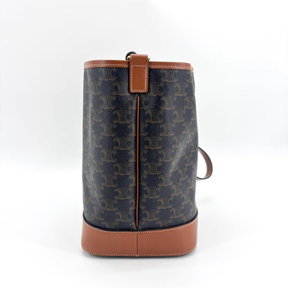 Celine Bucket Triomphe Coated Canvas, Black, Canvas, Shoulder Bag