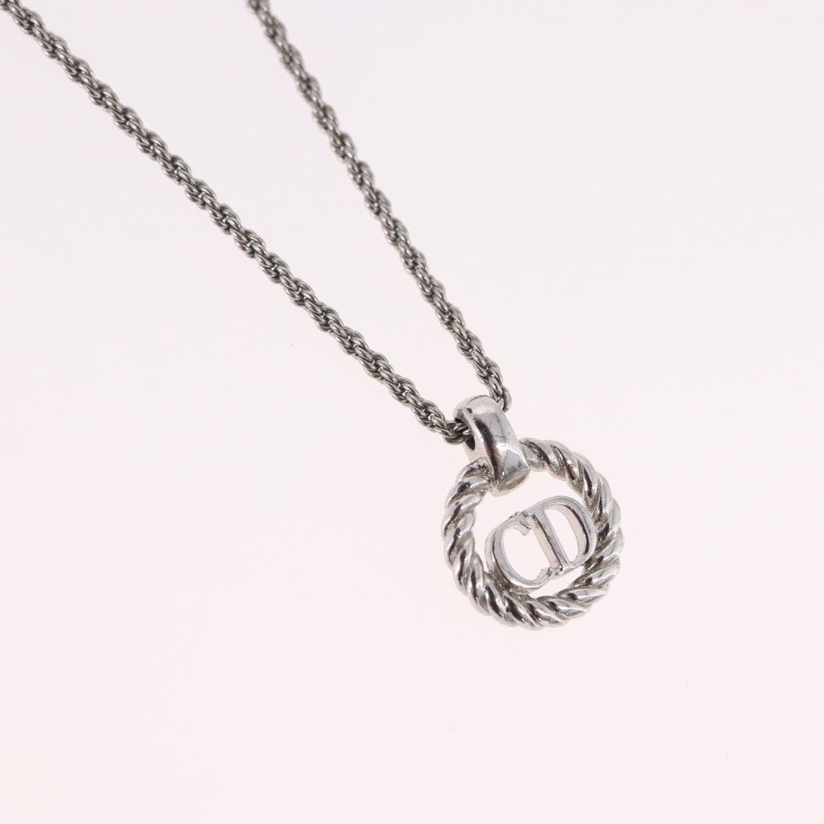 Christian Dior VIntage Circle Pendant Metal, Silver, Metal, Necklace
