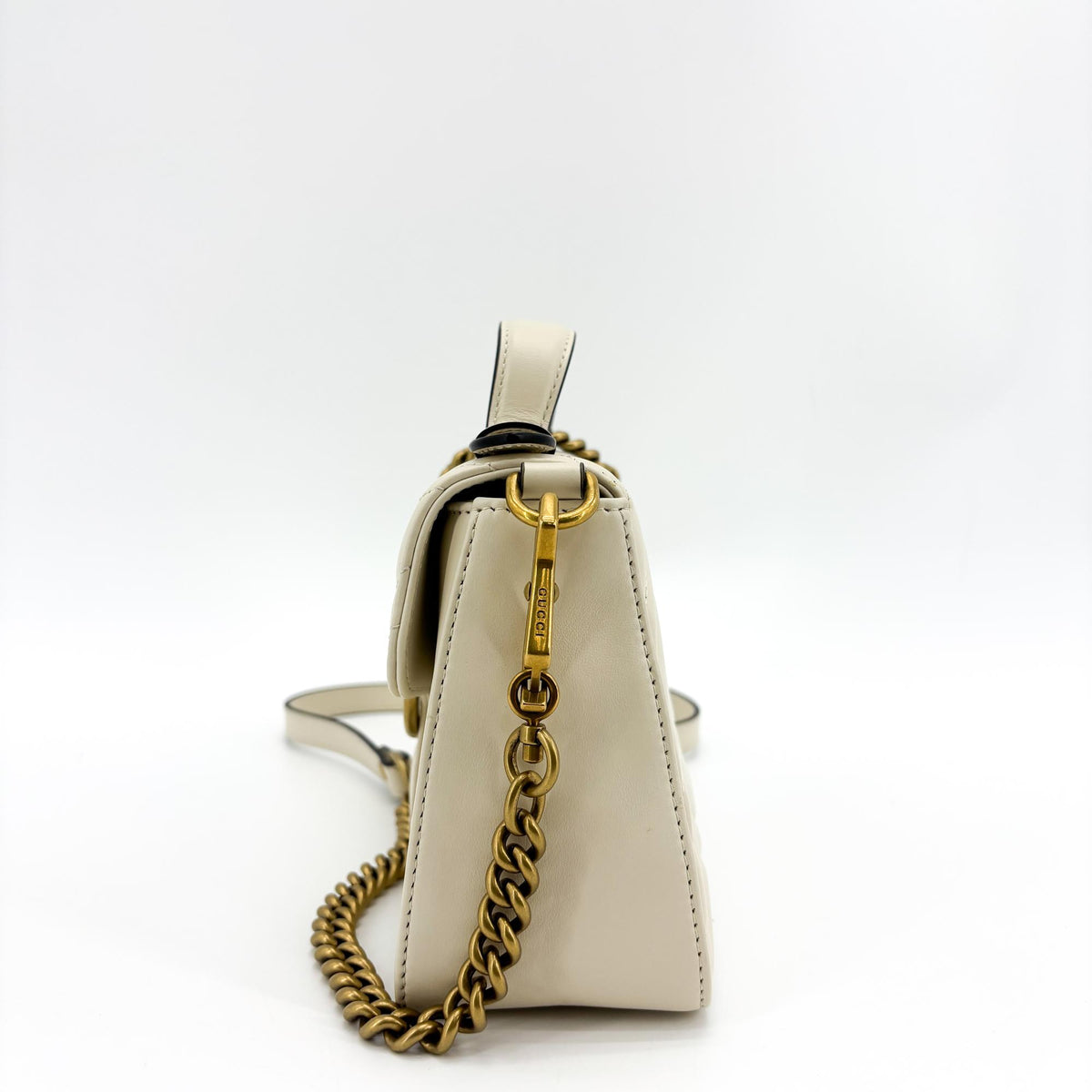 Gucci GG Marmont Top Handle Flap Matelasse Leather, White, Leather, Handbag