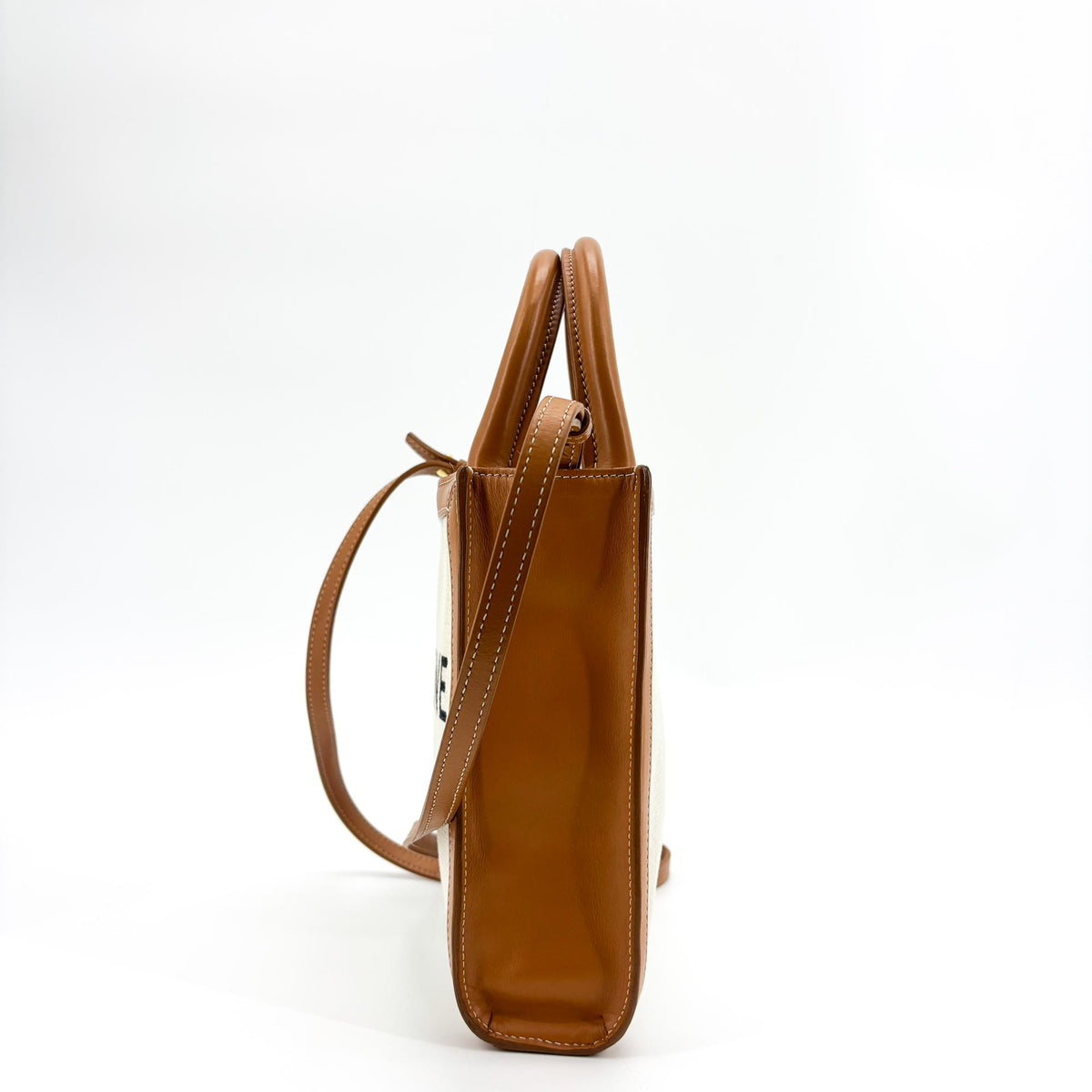 Celine Vertical Cabas Canvas with Leather, Beige, Canvas, Tote Bag