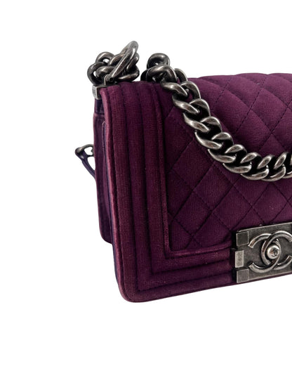 Chanel Boy Flap Bag Quilted Velvet, PURPLE, LEATHER, Shoulder bag