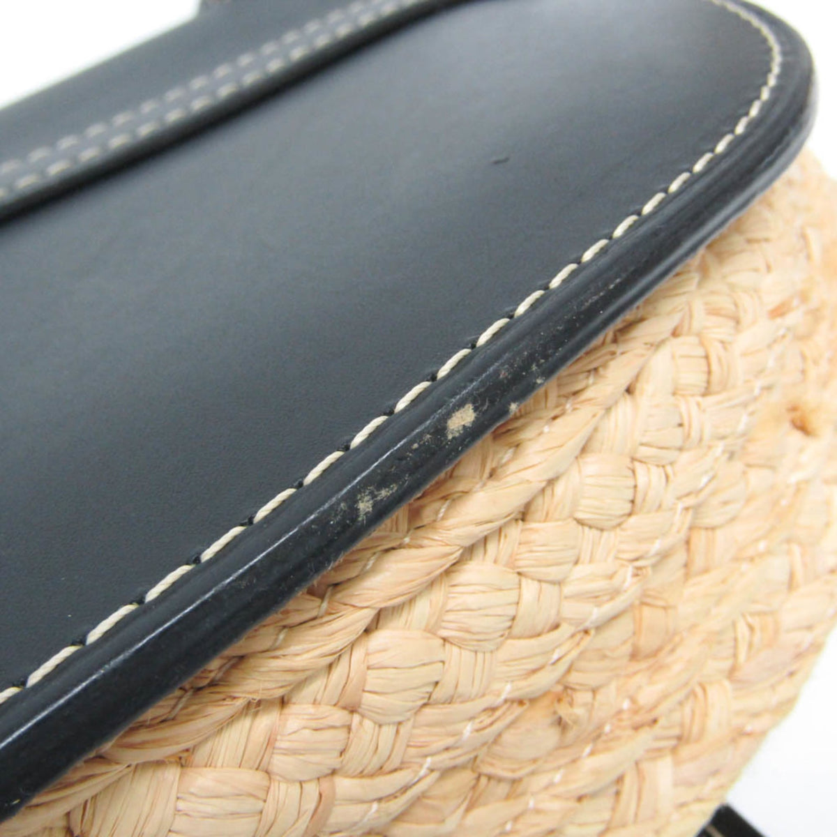 Loewe Gate Leather Leather with Raffia, Black, Leather, Shoulder Bag