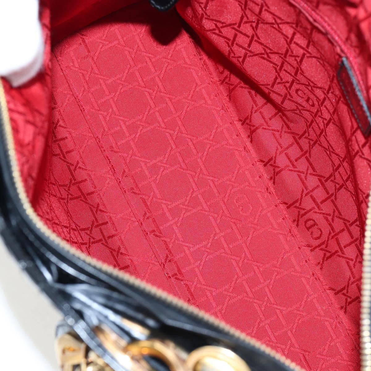 Christian Dior Lady Dior Cannage, Black, Patent Leather, Handbag