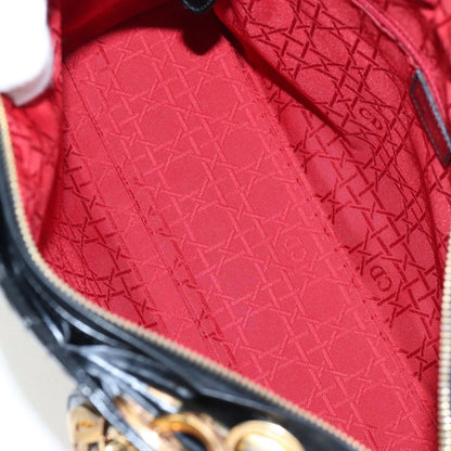 Christian Dior Lady Dior Cannage, Black, Patent Leather, Handbag
