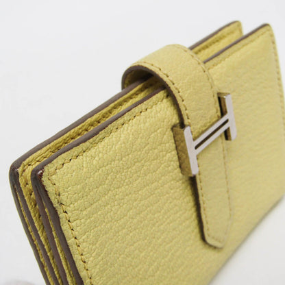 Hermes Bearn Chevre Mysore, Yellow, Leather, Wallet