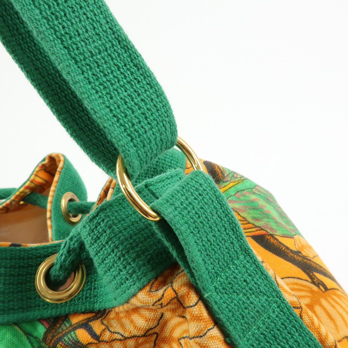 Hermes Vintage Drawstring Bucket Printed Canvas, Orange, Canvas, Shoulder Bag